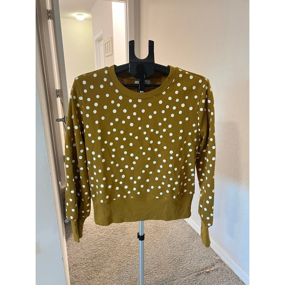 Madewell NWT! Banded Crewneck Polkadot Sweatshirt in Deep Mustard / Green Size M - Picture 1 of 12